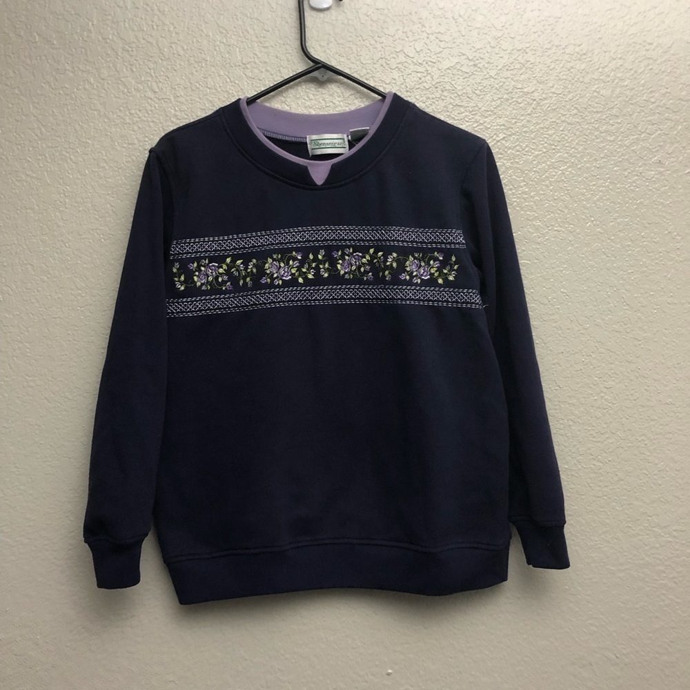 Vintage Shenanigans Purple Double Neck Floral Grandma Crewneck‎ Sweater Medium